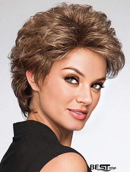 Brown Layered Wavy 4 inch Short Synthetic Wigs For Old Women