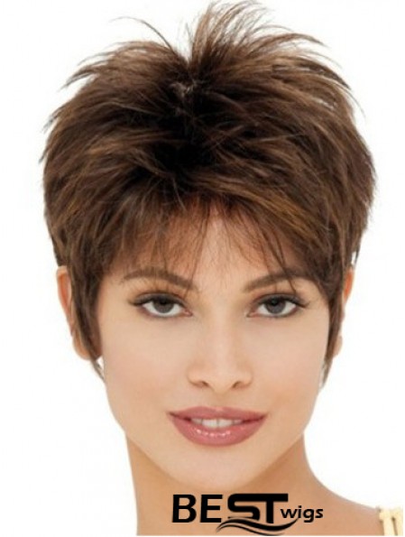 Cheap Synthetic Wigs UK With Capless Cropped Length Brown Color Boycuts