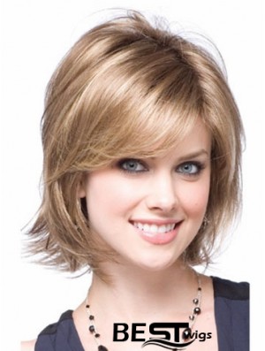 Synthetic With Capless Chin Length Blonde Color Layered Cut