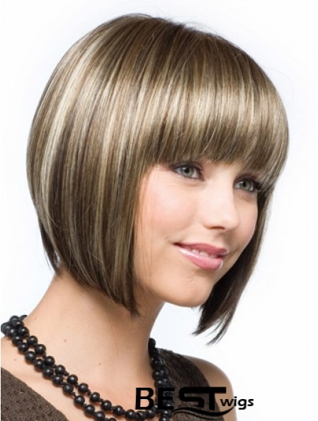 Cheap Synthetic Hair Bobs Cut Straight Style Brown Color Chin Length