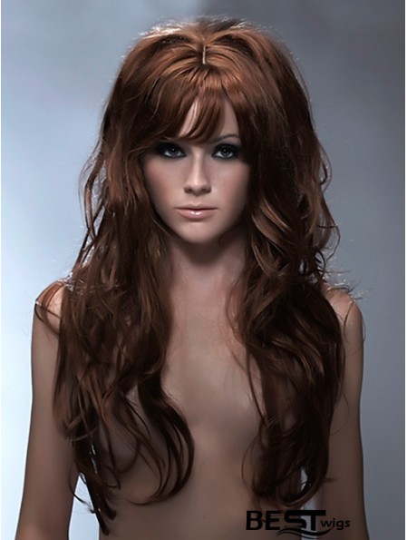 Long Synthetic Hair With Bangs Capless Wavy Style Auburb Color