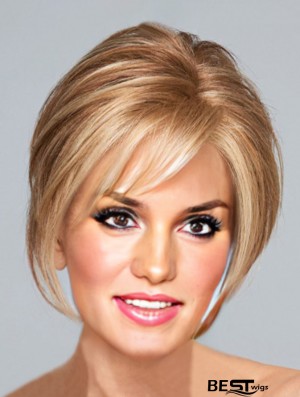 Blonde Chin Length Straight With Bangs 10 inch Perfect Medium Wigs