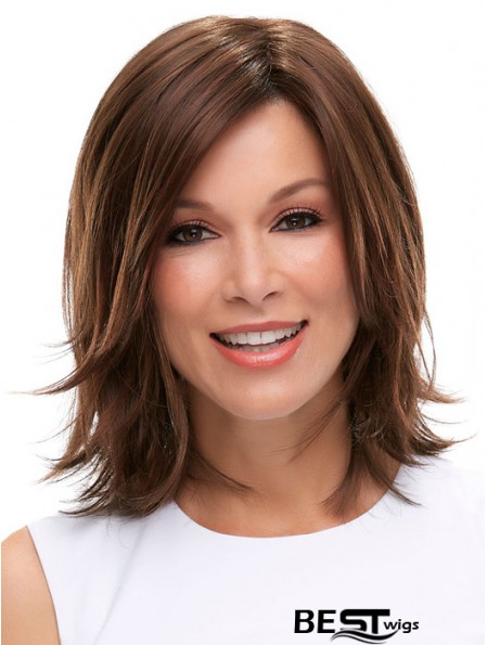 Brown Shoulder Length Straight Layered 12 inch Ideal Medium Wigs