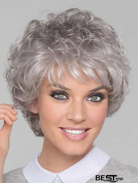 8 inch Short Top Lace Front Curly Grey Wigs