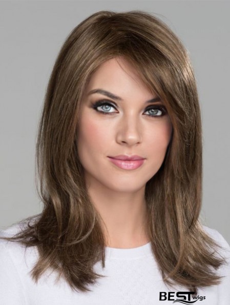 With Bangs Monofilament 16 inch Straight Brown Long Wigs