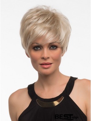 Short Synthetic Wigs With Bangs Blonde Color Straight Style
