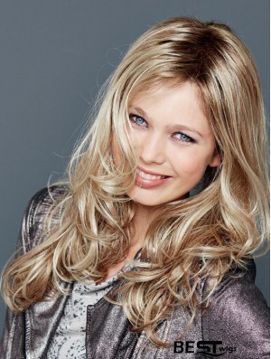 Without Bangs Lace Front 18 inch Wavy Blonde Long Wigs