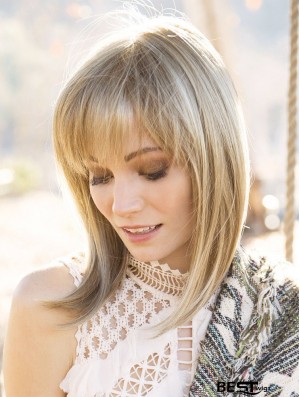 Blonde 14 inch With Bangs Shoulder Length Amazing Monofilament Wigs