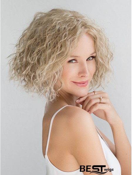 Blonde Chin Length Curly Without Bangs 10 inch Fashionable Medium Wigs