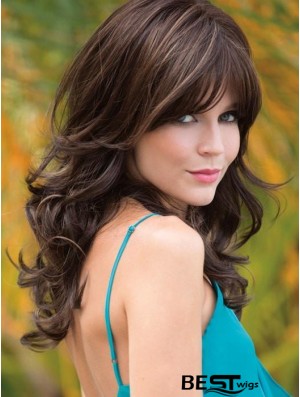 With Bangs Brown Wavy 18 inch Long Synthetic Wigs