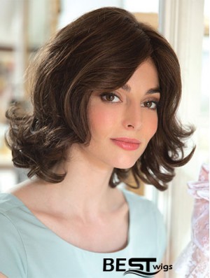 Brown 12 inch With Bangs Chin Length Affordable Monofilament Wigs