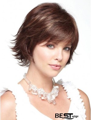 Monofilament Brown 10 inch Short With Bangs Heat Friendly Wigs