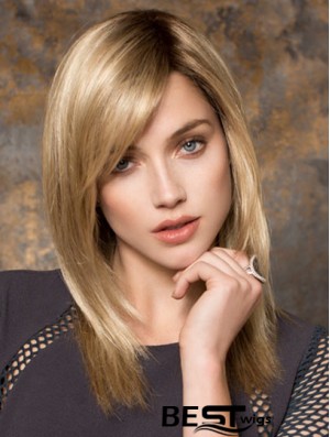 Blonde 16 inch With Bangs Long No-fuss Monofilament Wigs