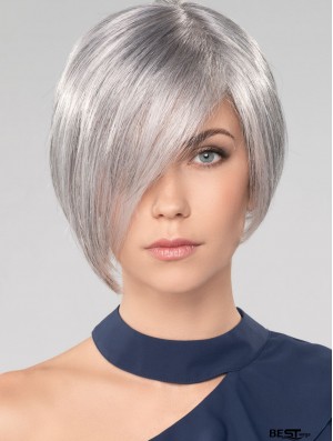 Straight Chin Length 10 inch Monofilament Convenient Grey Wigs