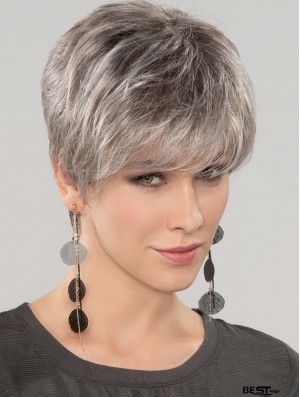 Straight Short 8 inch 100% Hand-tied Good Grey Wigs