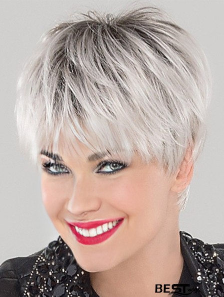 Cropped Straight White 4 inch Lace Cap Wigs