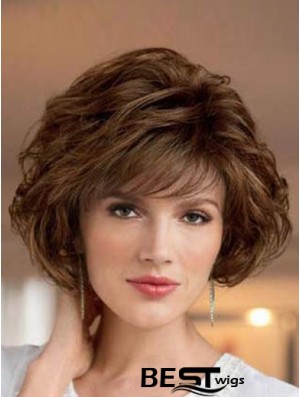 UK Synthetic Wigs Bobs Cut Short Length Brown Color Wavy Style