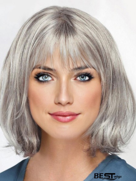 Straight Chin Length 12 inch Monofilament Sassy Grey Wigs