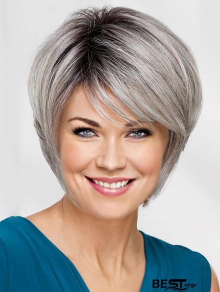 Straight Chin Length 12 inch Capless Best Grey Wigs