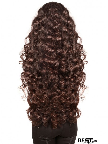 Long With Bangs Curly Brown Fashionable Synthetic Wigs