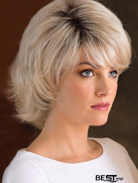 Capless 8 inch Wavy Blonde With Bangs Wigs For Women