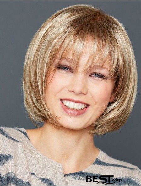 Straight Chin Length Blonde Bobs Synthetic Front Lace Wig