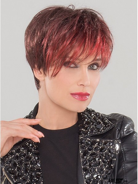 Monofilament 4 inch Straight Red Boycuts Synthetic Wig