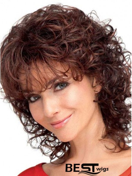 Curly Synthetic Hair With Bangs Auburn Color Shoulder Length