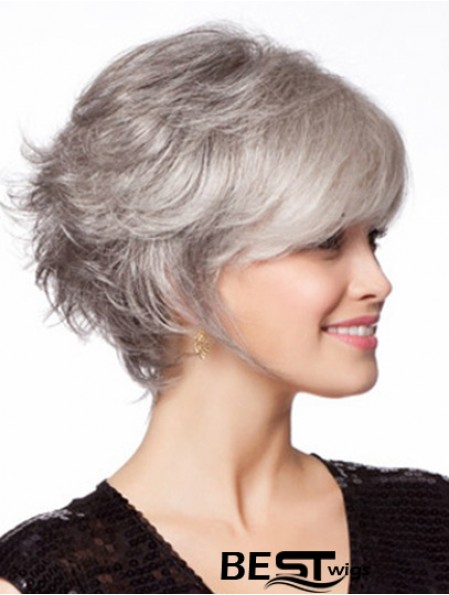 No-Fuss Chin Length Wavy Monofilament Grey Wigs