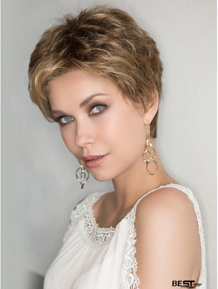 Fashion Blonde 100% Hand-tied 4 inch Curly Boycuts Synthetic Wigs For Women