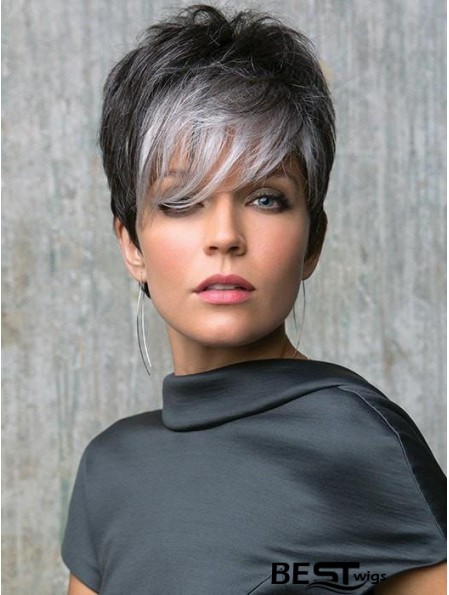 Lace Front 6 inch Straight Grey With Bangs Cheap Synthetic Wigs