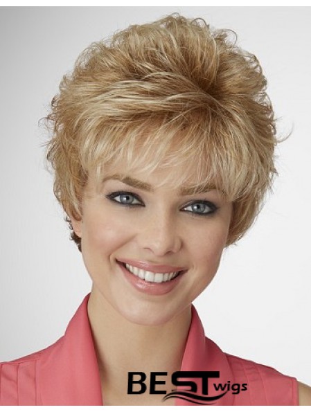 Sleek Synthetic Hair Wig Layered Style Cropped Length Blonde Color