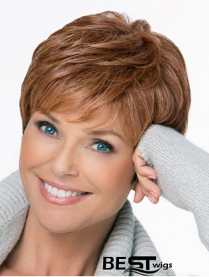 Lace Synthetic Wigs Cheap Boycuts Straight Style Brown Color Short Length