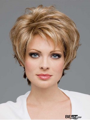 Cheap Synthetic Lace Wigs In Blonde Color Short Length Wavy Style