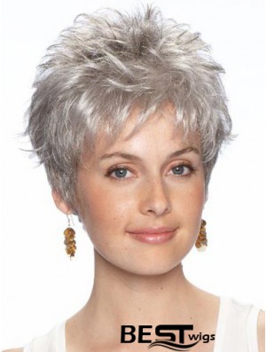 Short Grey Wig With Synthetic Lace Front Wavy Style Grey Cut