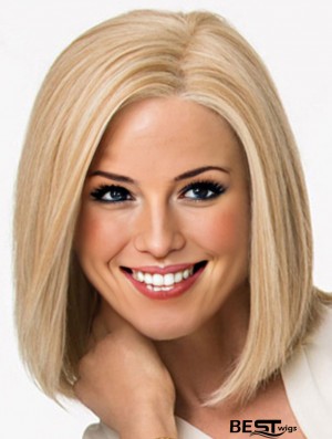 Blonde Synthetic Wig Lace Front Shoulder Length Blonde Color Straight Style