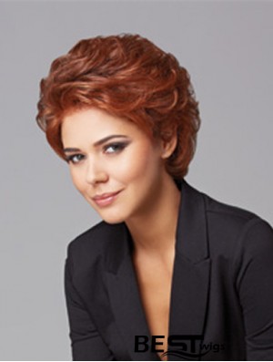 Synthetic Lace Front Wig Layered Cut Auburn Color Chin Length