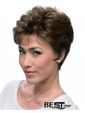 Cheap Brown Cropped Layered Curly Glueless Lace Front Wigs