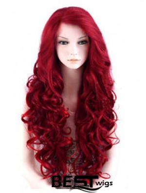 24 inch Red Long Wavy Large Cap Synthetic Lace Front Wigs