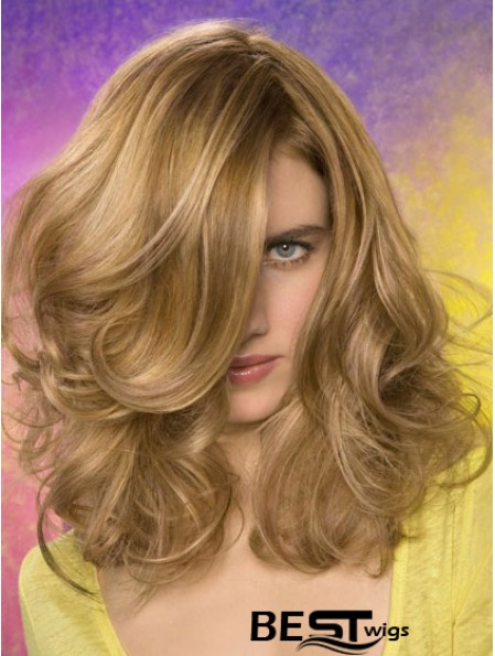 Wavy Layered Shoulder Length Blonde Fashionable Lace Front Wigs