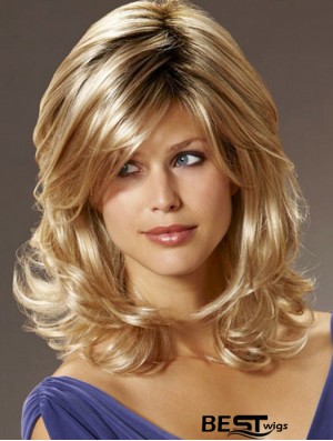 UK Synthetic Hair With Bangs Shoulder Length Blonde Color