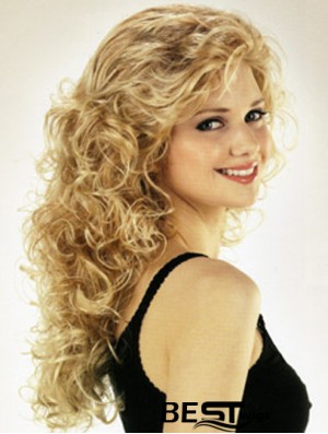 Ideal Blonde Curly With Bangs Long Wigs