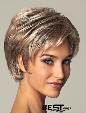 Short Ladies Synthetic Wig With Lace Front Straight Style Layered Cut