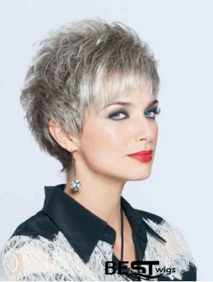 Synthetic Top Cropped Straight Grey Wigs