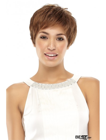 Convenient Brown Cropped Wavy Boycuts Lace Front Wigs