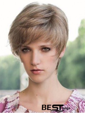 Suitable 6 inch Straight Blonde Boycuts Short Wigs