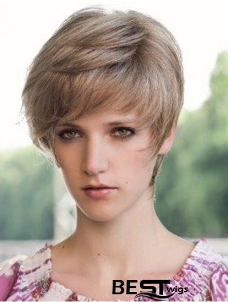 Suitable 6 inch Straight Blonde Boycuts Short Wigs