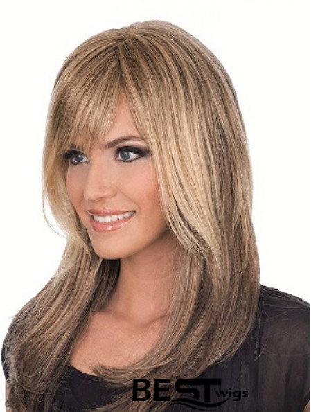 Long Brown With Bangs Straight Comfortable Full Lace Wigs