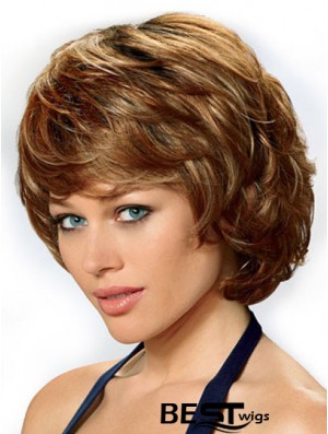 Synthetic Hair Front Lace Wigs UK Chin Length Auburn Color Wavy Style