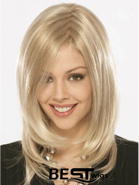 Shoulder Length Without Bangs Straight Blonde Flexibility Synthetic Wigs